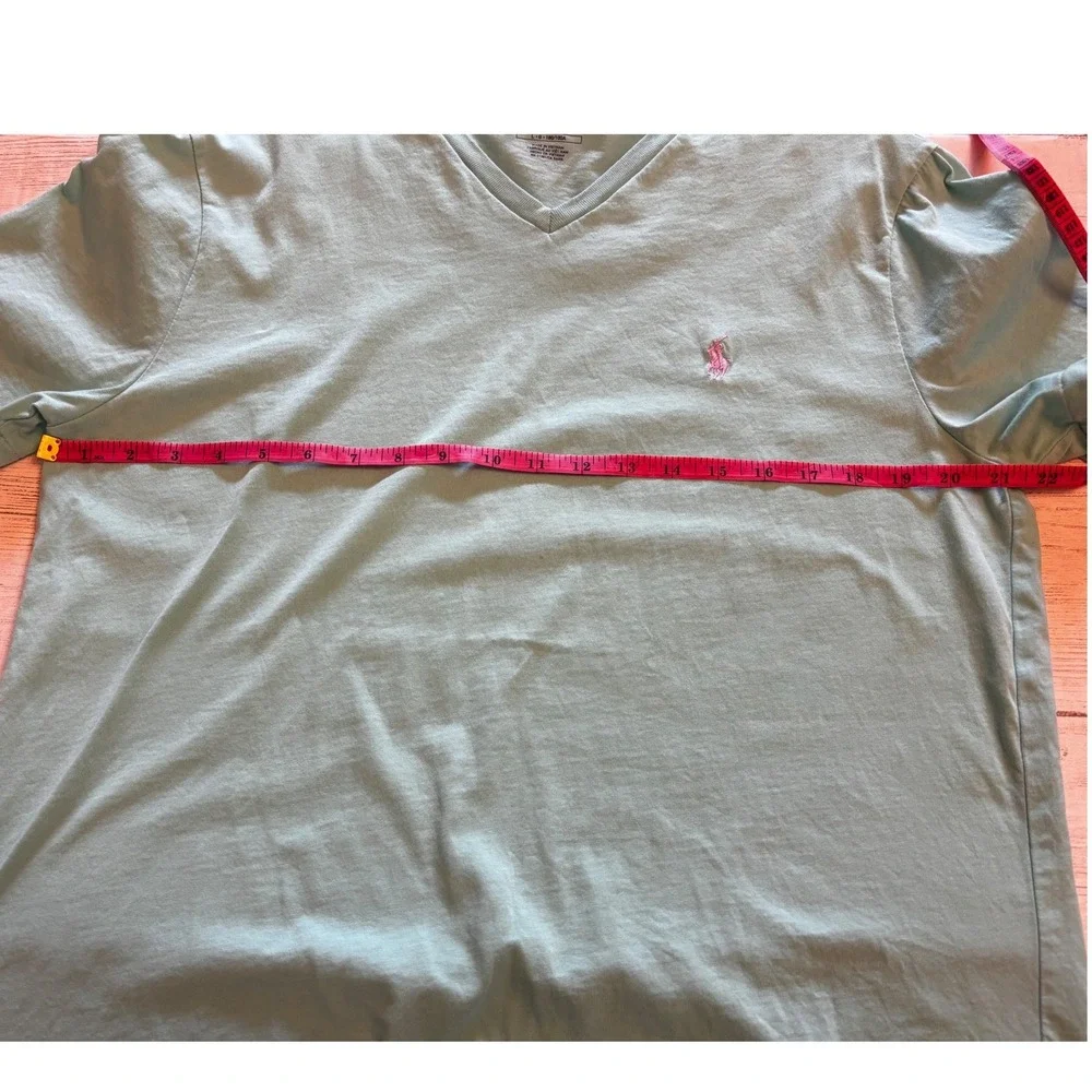 Polo Ralph Lauren Mens Large V-Neck T-Shirt Mint Green Pink Pony Custom Fit Tee